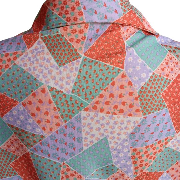 Vtg Large 1970's Blouse Polyester Granny Patchwork Print Short Sleeve Handmade - Picture 7 of 8